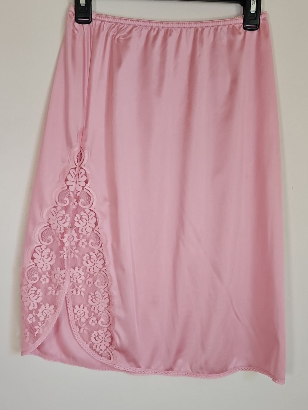 Maidenform Vintage Lace Flower Trim Slip Skirt Pink Side Slit M Coquette Pullon